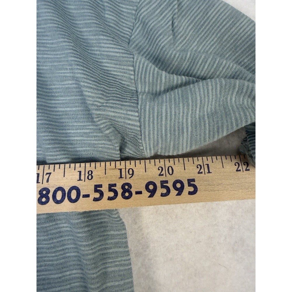 LOFT Outlet Top Womens Medium Green Stripe Henley Puff Sleeve Casual Knit Tee - Picture 4 of 6